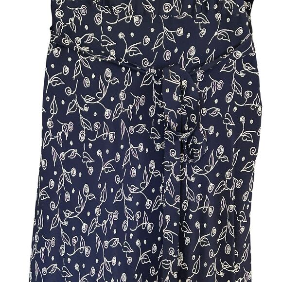 VTG Ann Taylor Laundry Navy Floral Midi Dress 90s Rayon SZ 10 USA Dark Academia - Picture 6 of 8